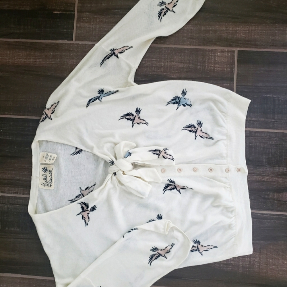 Anthropologie Field Flower Bird Cardigan, XS